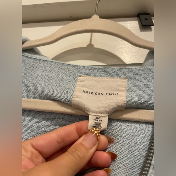 American Eagle Light Blue Zip Up Hoodie Oversized - Picture 3 of 5